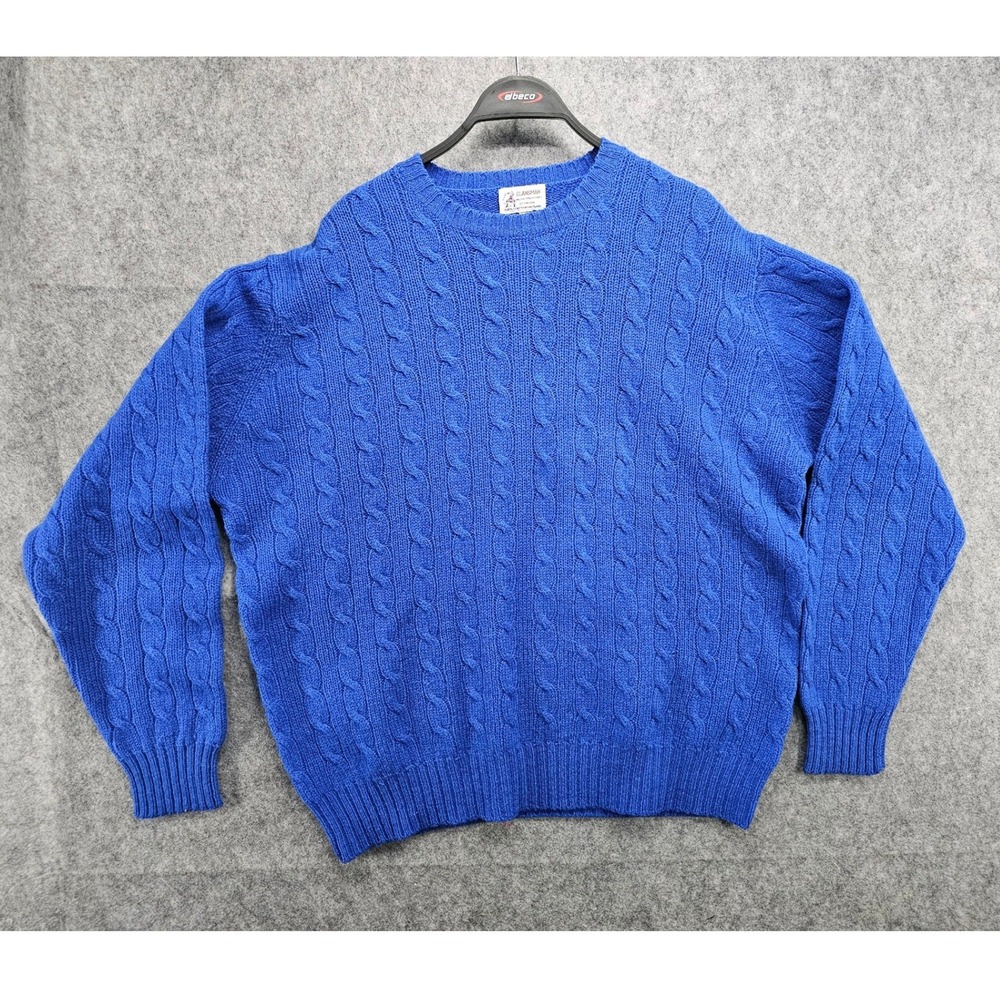 70's Clansman Mens XL Blue 100% Scottish Shetland Wool Cable Knit Sweater Bermud